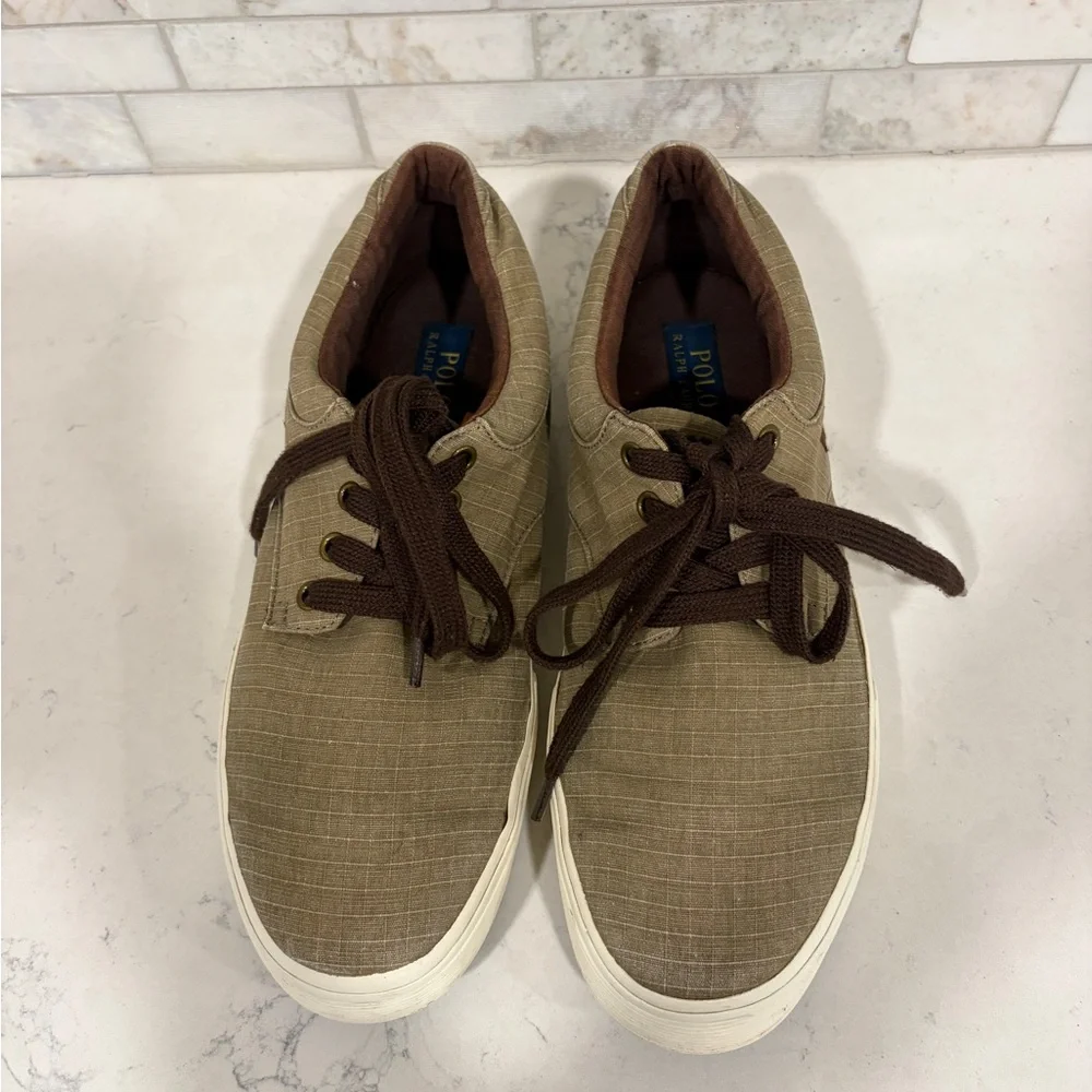 Polo by Ralph Lauren Men's Canvas Brown Tan Sneakers Size 10.5 Padded Insole